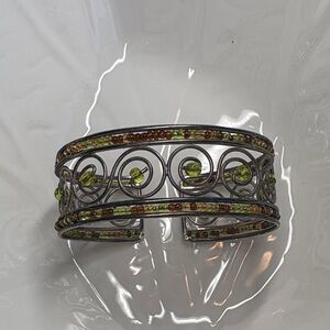 Vintage Handmade Silver and Green Cuff Bracelet